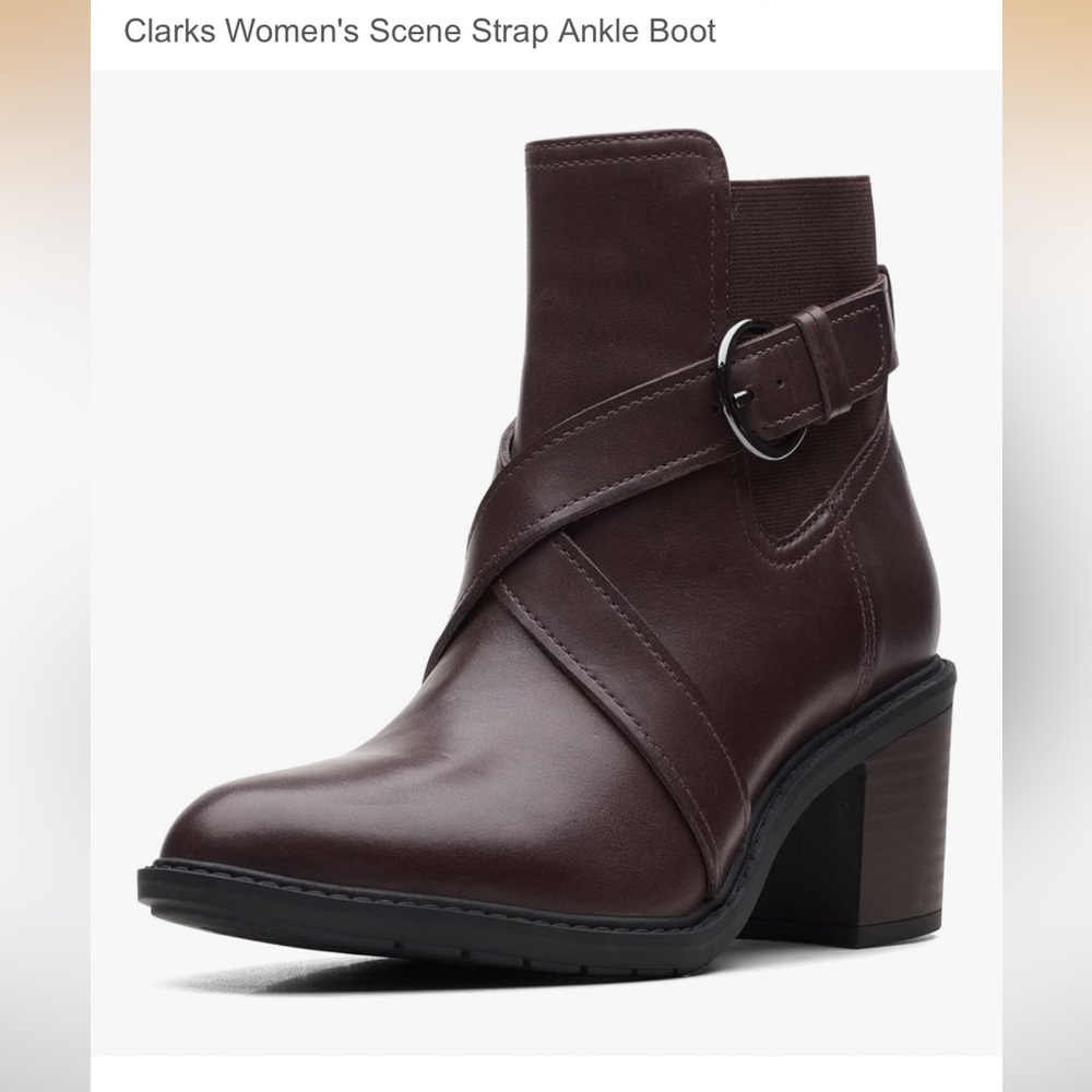 Clarks Collection Scene Strap Ankle Boots Burgundy Leather Side Zip Sz 8 LKNW!